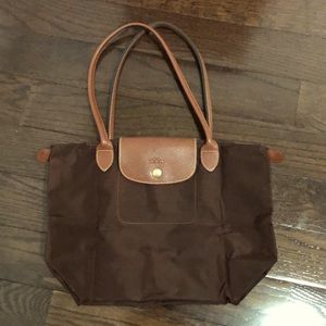 Authentic Longchamp Le Pliage Small Nylon Shoulder Tote Bag in Chocolate Brown